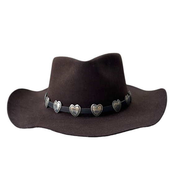 Akubra Brown Fur Felt Silver Heart Band Outback Snowy River Cattleman Hat 56 cm - Picture 1 of 16